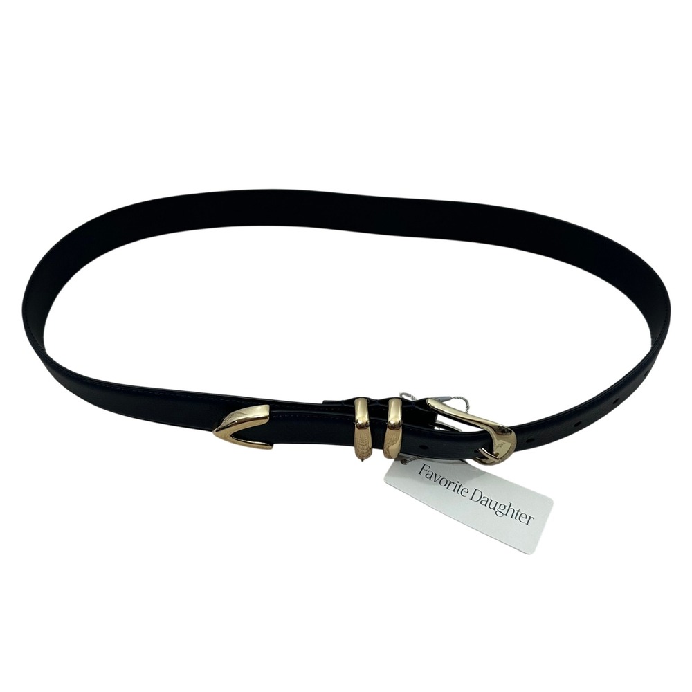 Favorite Daughter The Jordan Belt Navy Gold Leather Metal Tip FD3000002 Size S